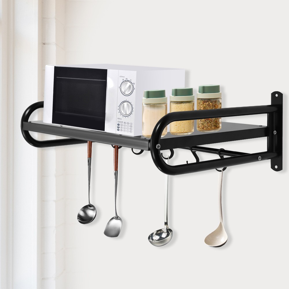 Wall Mounted Shelf Metal Microwave Oven Shelf Heavy Duty Household Shelves Black