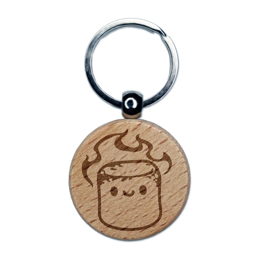 Cute Kawaii Toasted Marshmallow Wooden Keychain Charm Tag  