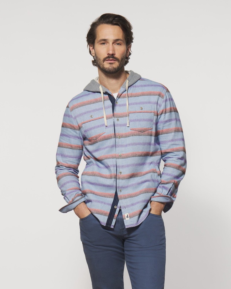 johnnie-O Melton Flannel Shacket Hoodie Maliblu Size L