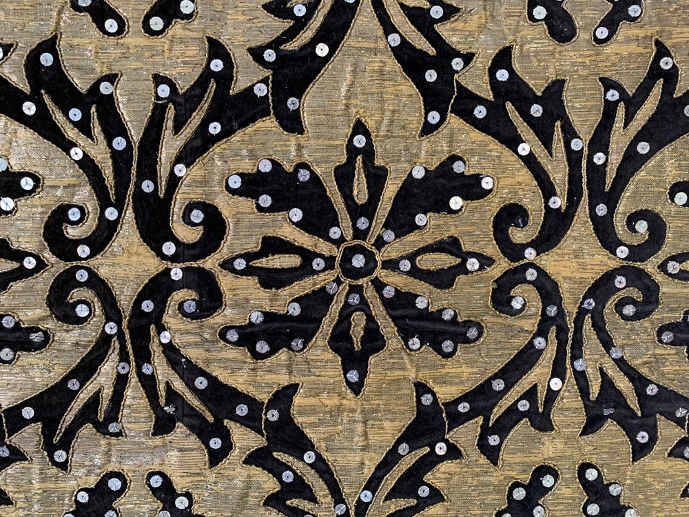 Antique Portuguese 18th Century brocade applique metallic embroidery textile