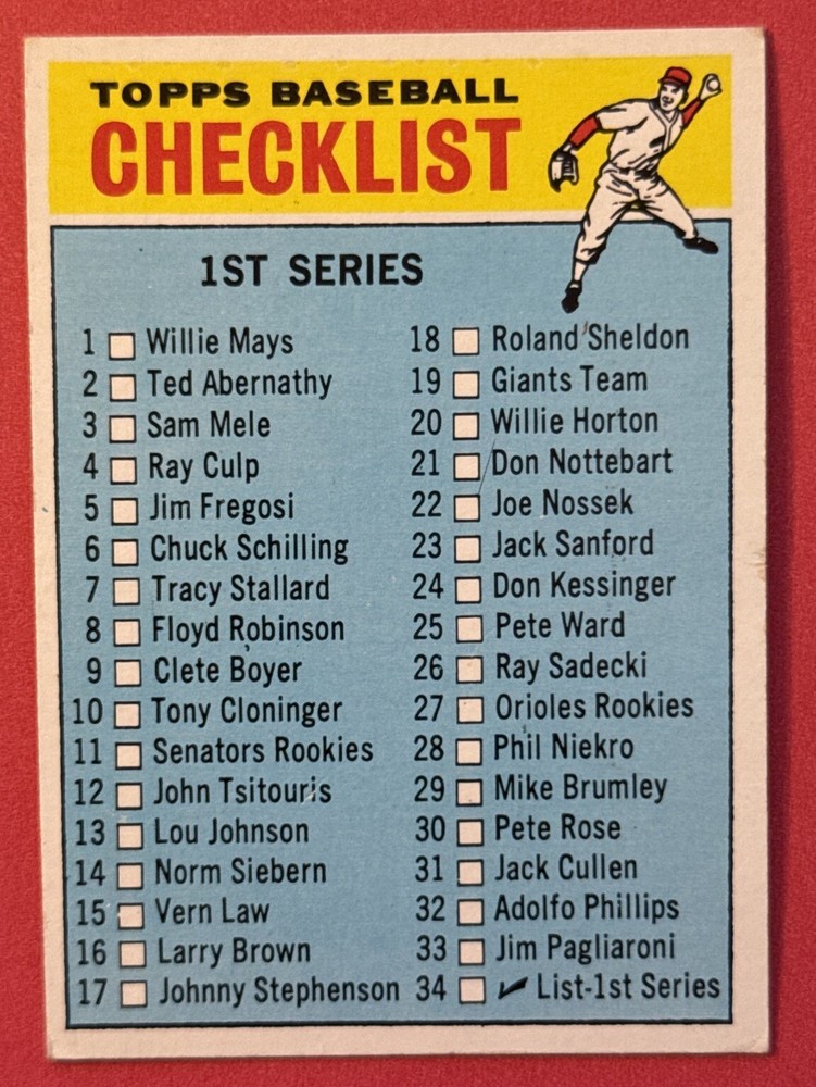 1966 Topps #34 1st Series Checklist EX Condition Unmarked