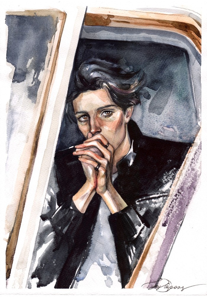 Original Watercolor Painting Handsome Man in Car Painting Male Portrait Wall Art