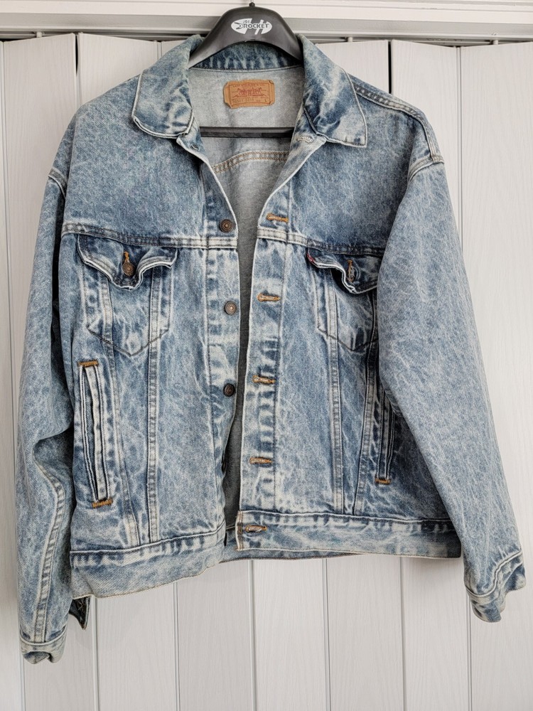 Levi's Acid Wash Jean Jacket Mens Large EUC Made in USA Trucker Denim 70507 0219