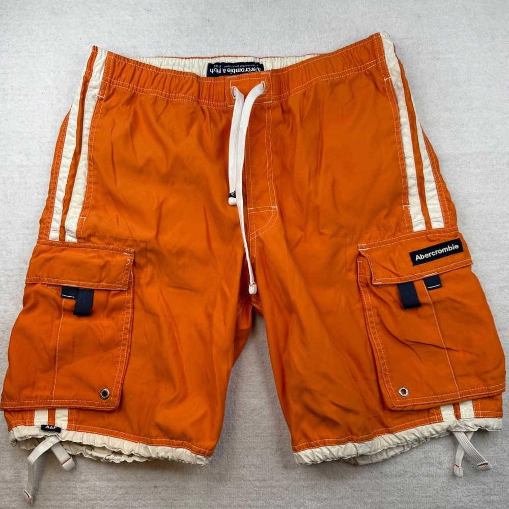 Abercrombie Fitch Y2K Orange Cargo Trunk Shorts Mens L/XL NO lining board short