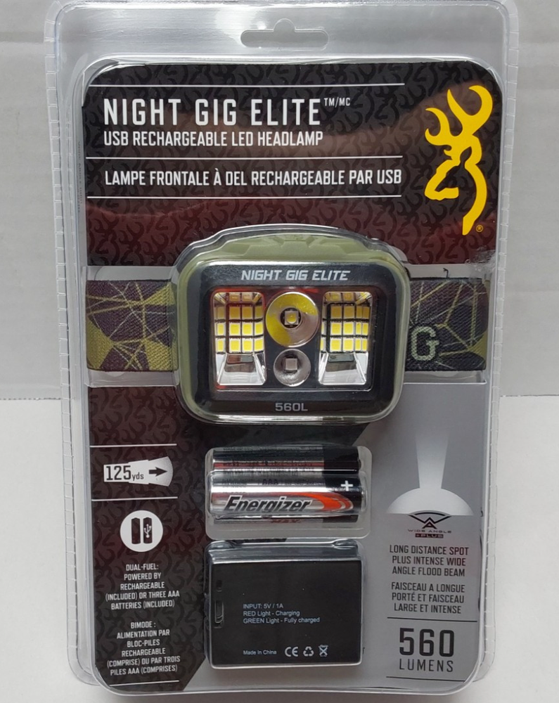 Browning Night Gig Elite Headlamp USB Rechargeable Max 560 Lumen Green - 3713036