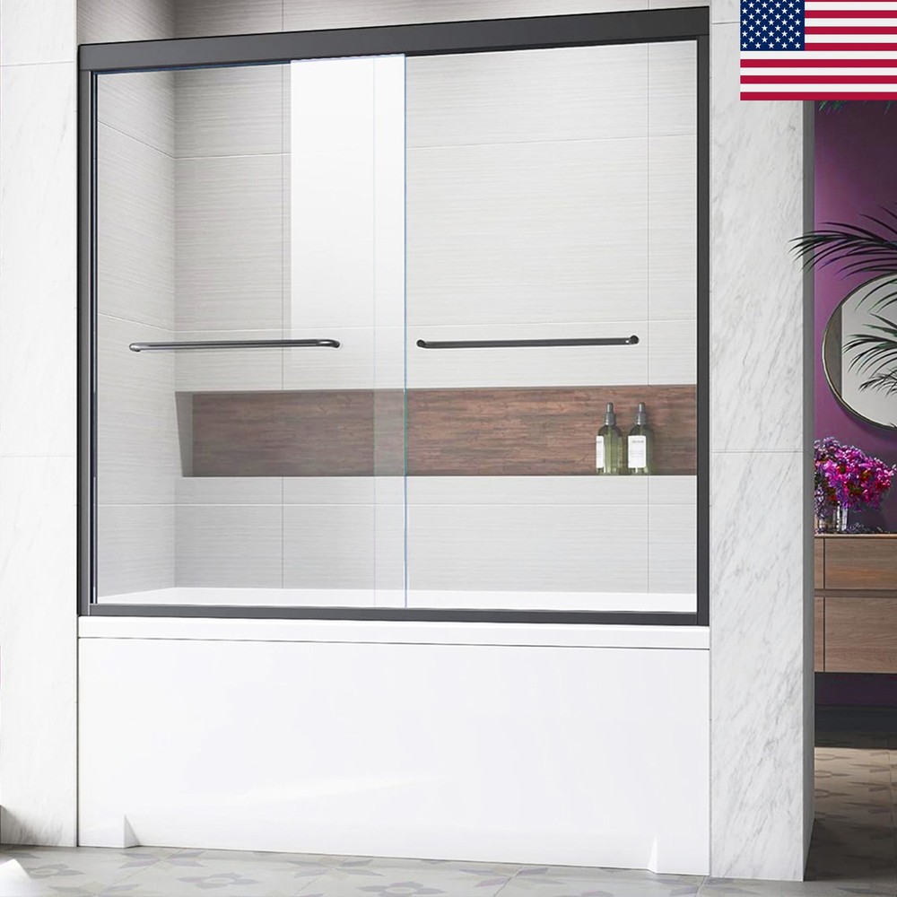 60x62 Frameless Black Double Sliding Shower Door Durable and Stylish