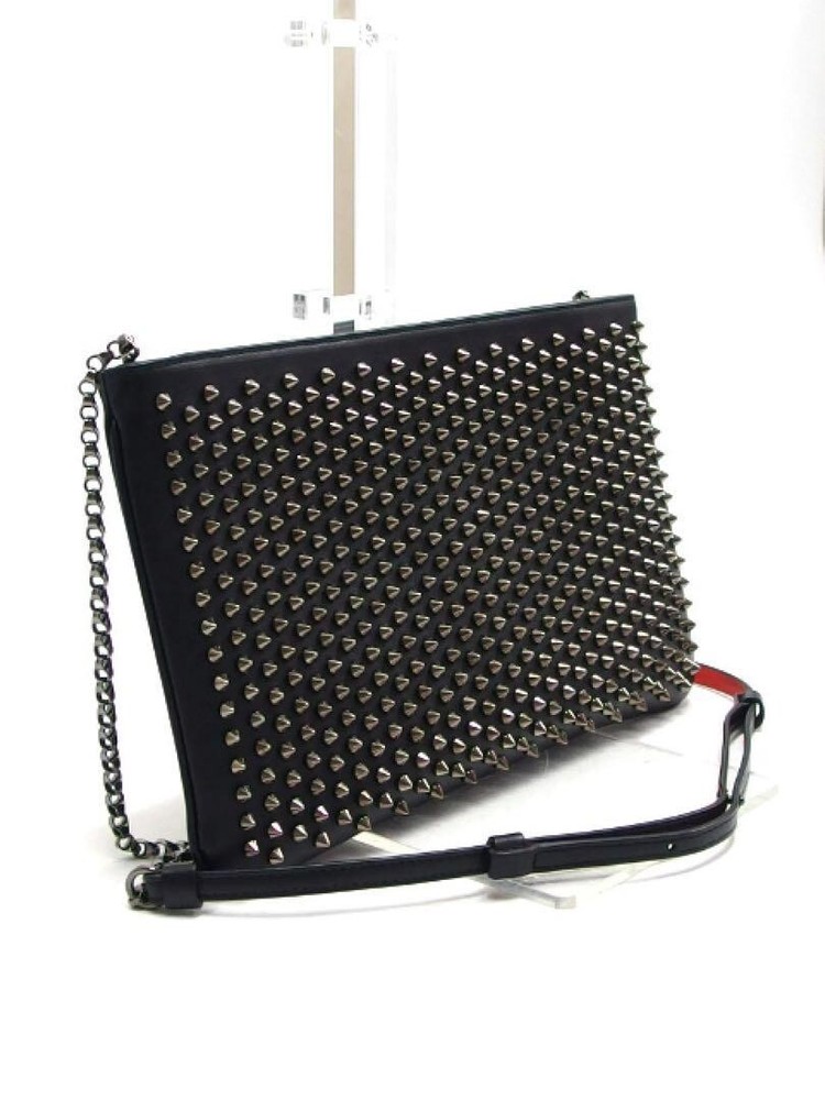 Christian Louboutin Ruby Posh Clutch with Chain Strap Black Preowned Mint Condition