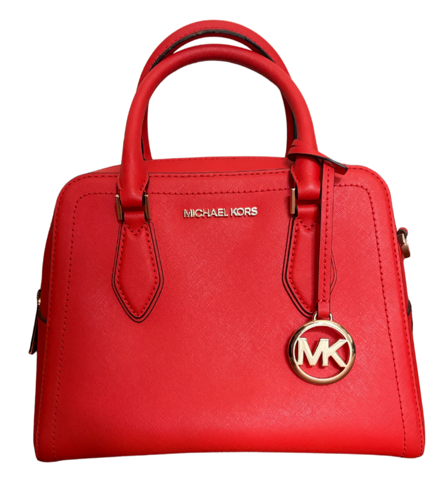 MICHAEL KORS SAFFIANO LEATHER RED SATCHEL HANDBAG MK CHARM