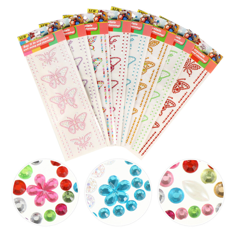 8 Sets Sticky Jewels Crafting Butterfly Rhinestone Stickers Attractive