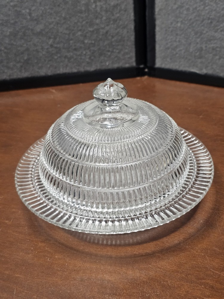 Vintage Hazel-Atlas Prisma Clear Pressed Glass Beehive Butter Dish  