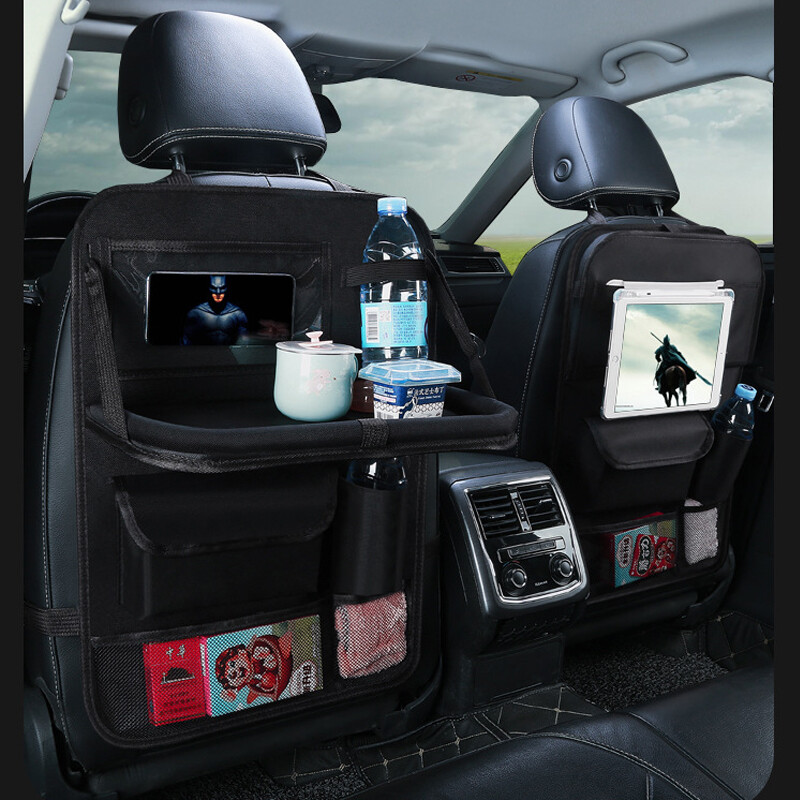 Multi-functional Black Car Seat Headrest Organizer with Table Top