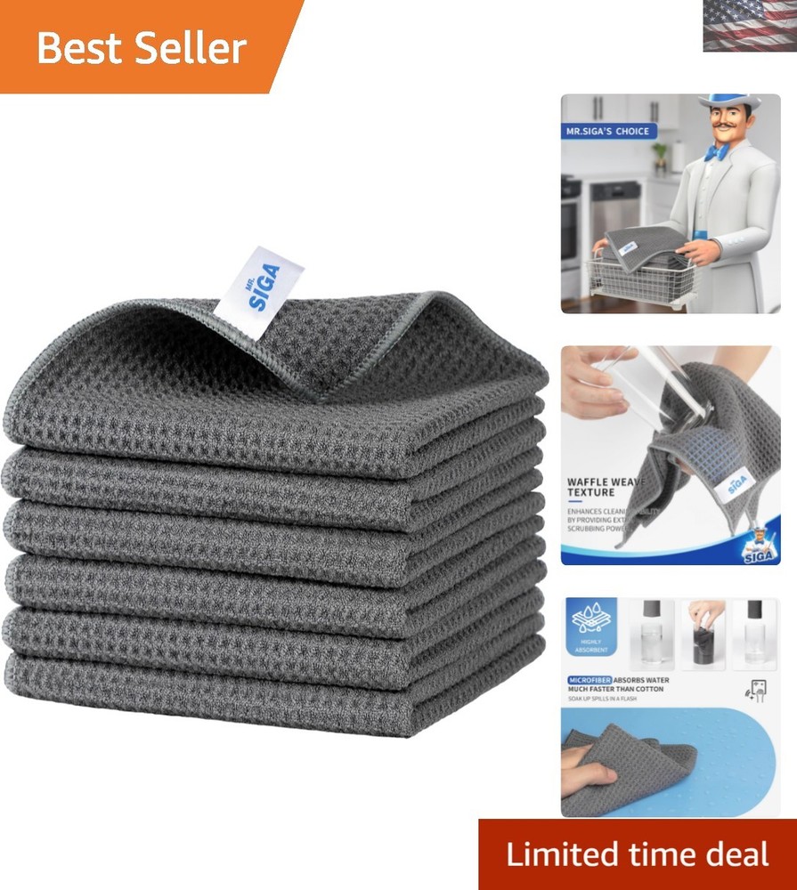 Durable Soft Waffle Pattern Cleaning Cloths 6-Pack for All Surfaces