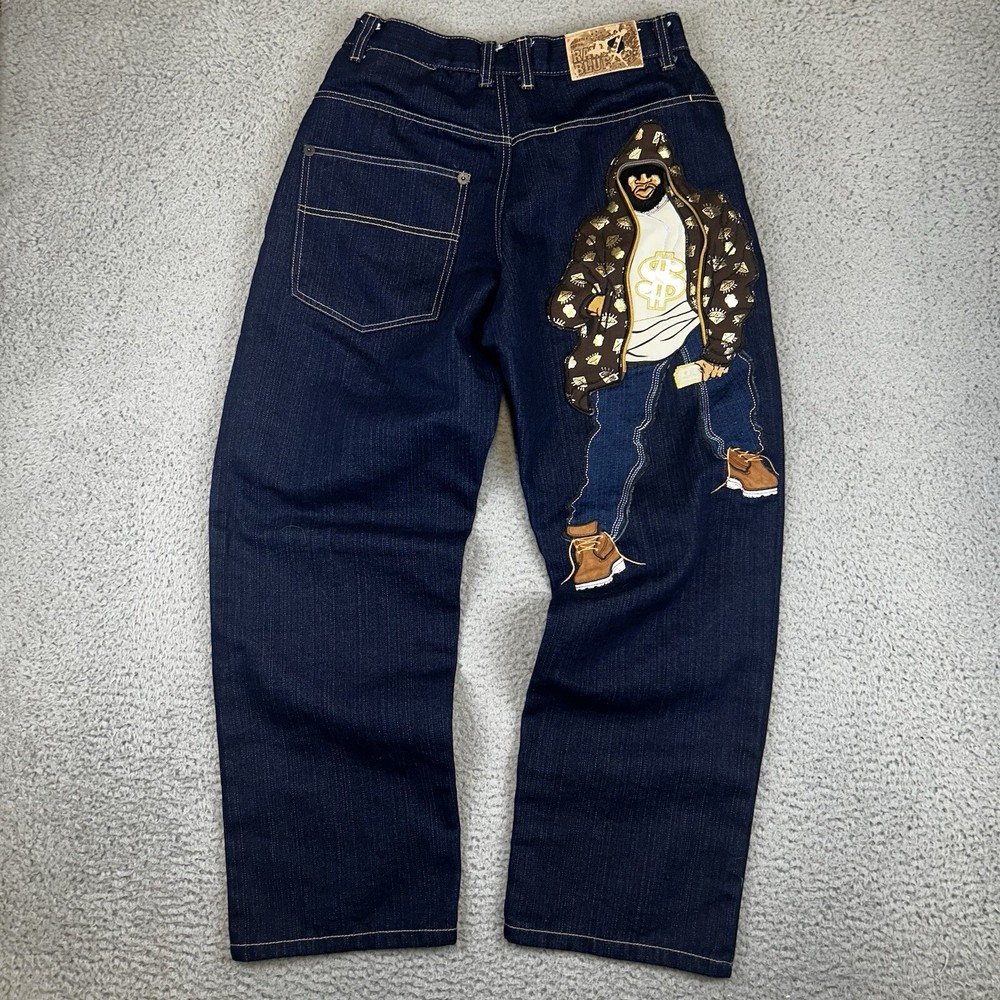 Raw Blue Jeans Men’s 32x32 (32x30) Y2K Baggy Relaxed Embroidered Hip Hop Skater