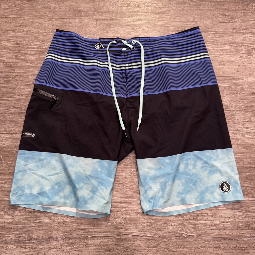 Volcom Board Shorts Mens 36 Blue Mod Tech 4 Way Stretch Surf Swim Trunks 10