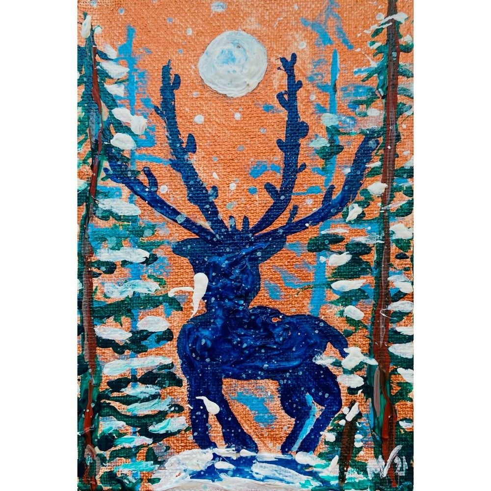 Deer Painting Woodland Original Art Pine Trees Wall Art Canvas Painting Small Ar