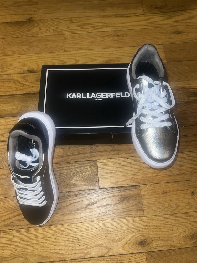 Karl Lagerfeld Men's Karl Head Leather Sneaker Grey Size 9.5M