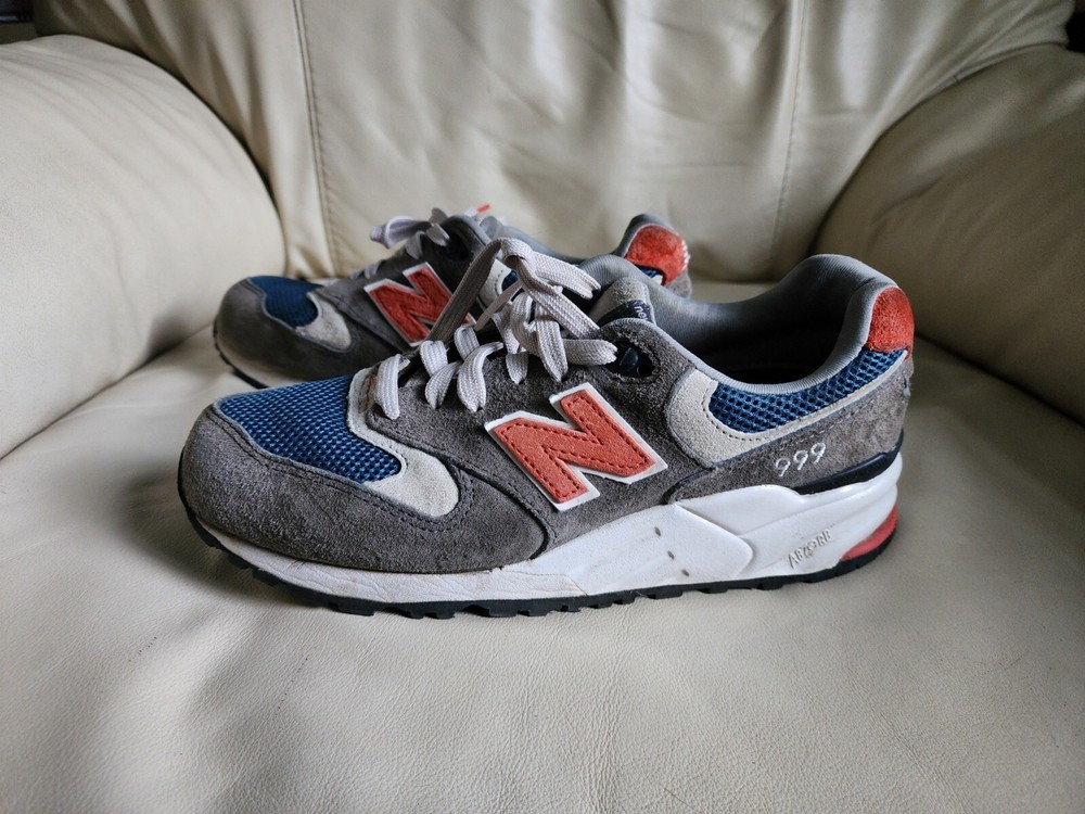 NB 999 Men Athletic Shoes Sz 5.5 US Preowned Gray Red Blue New Balance 8/2015