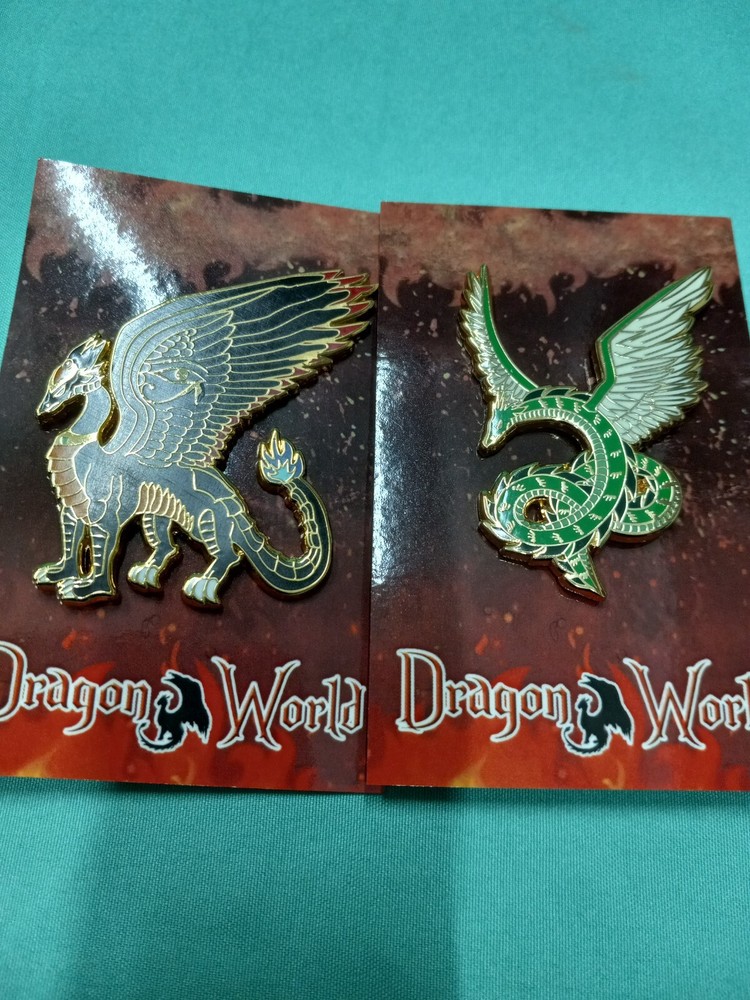 Dragon World Enamel Pin Set of 2 Fantasy Creature Collectible Badges