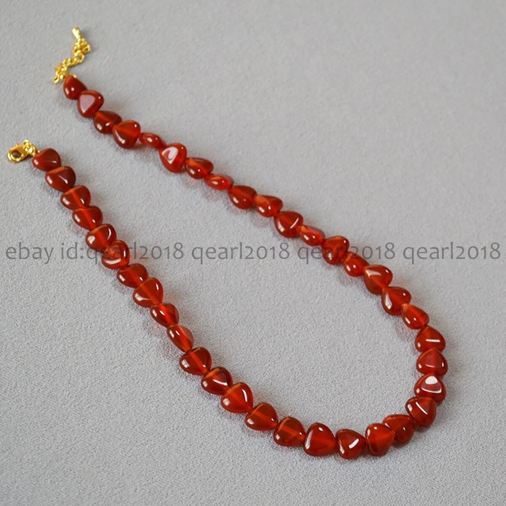 10mm Natural Red Jade Flat Heart Beads Necklace 14-36 Inches