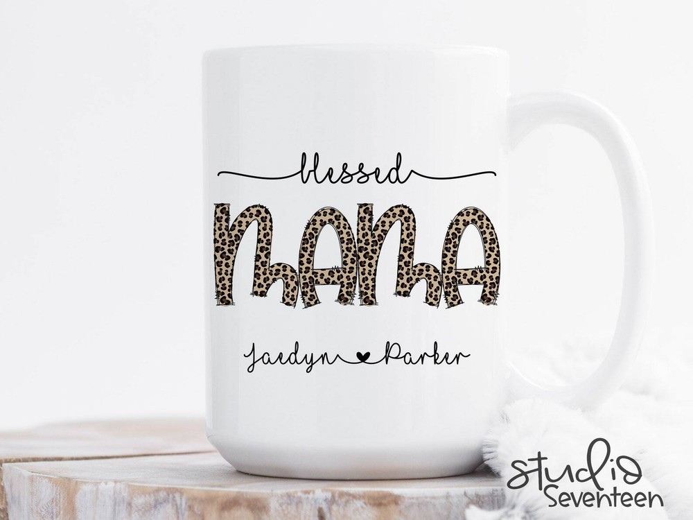 Blessed Mom Coffee Mug First Time Mom Gift Personalized Mug With Names Mother's