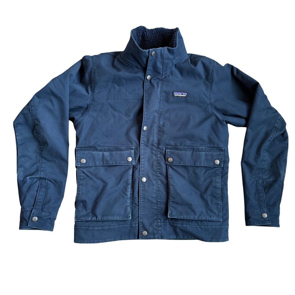 Patagonia Mens Maple Grove Deck Jacket Navy Blue Fleece Lined Canvas Size XS