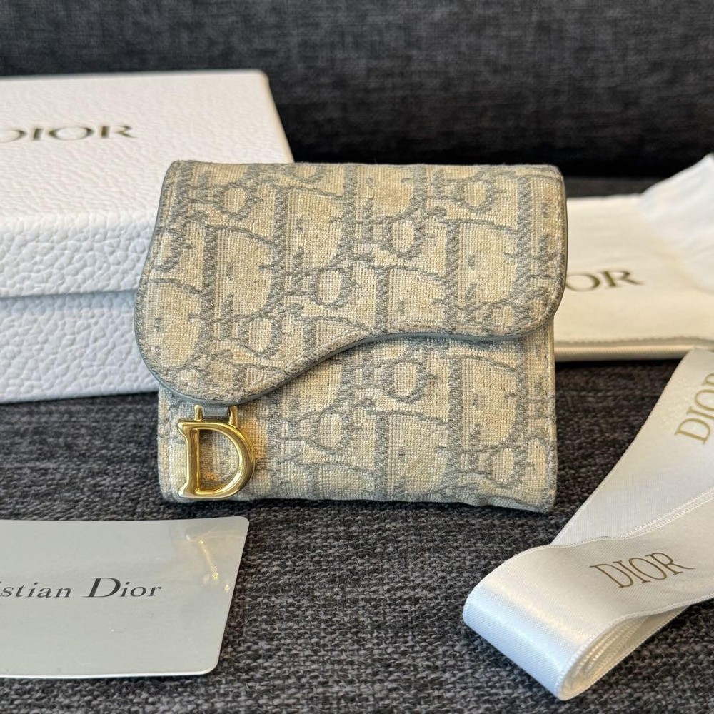 Dior Trotter Gray Tri-Fold Leather Wallet