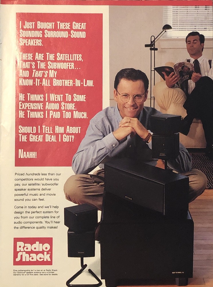 1993 Radio Shack PRINT AD Know It All Brother-In-Law Great Speakers VTG 1990s