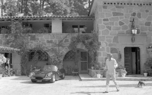 Steve McQueen with Ferrari in driveway of his Brentwood home 1966 Old Photo