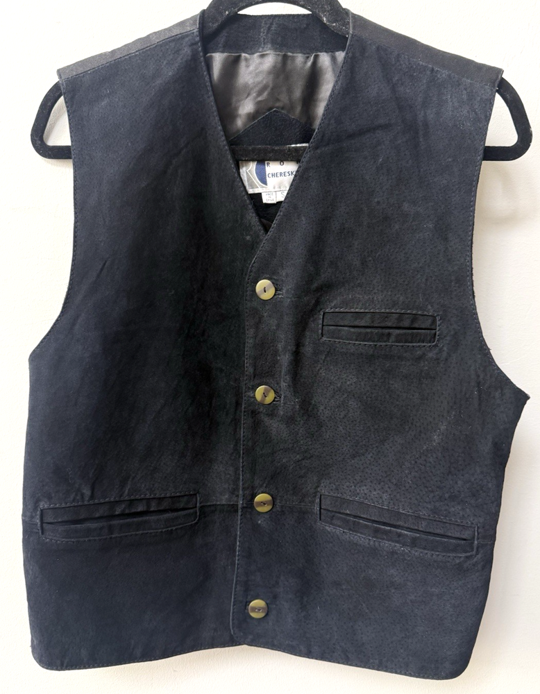 Ron Chereskin Mens Suede Leather Vest Black Size S Lined Rodeo Western Cowboy