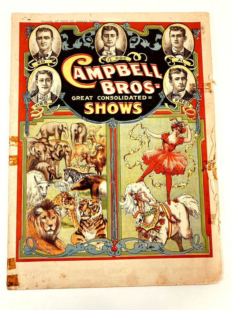 1906 Antique Campbell Bros Circus Carnival Poster program SIDESHOW nice courier