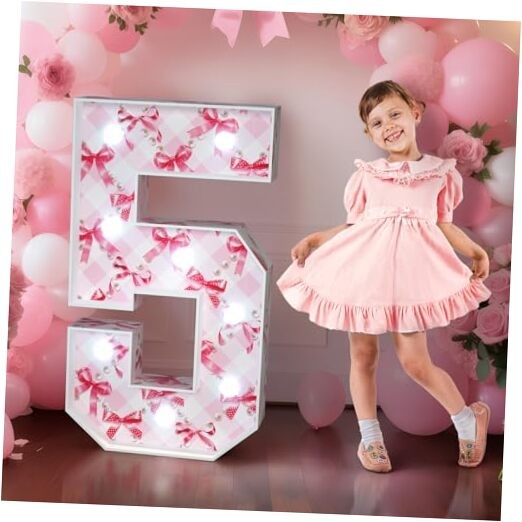 Coquette Bow First Birthday Decor for Number 5 in Pink