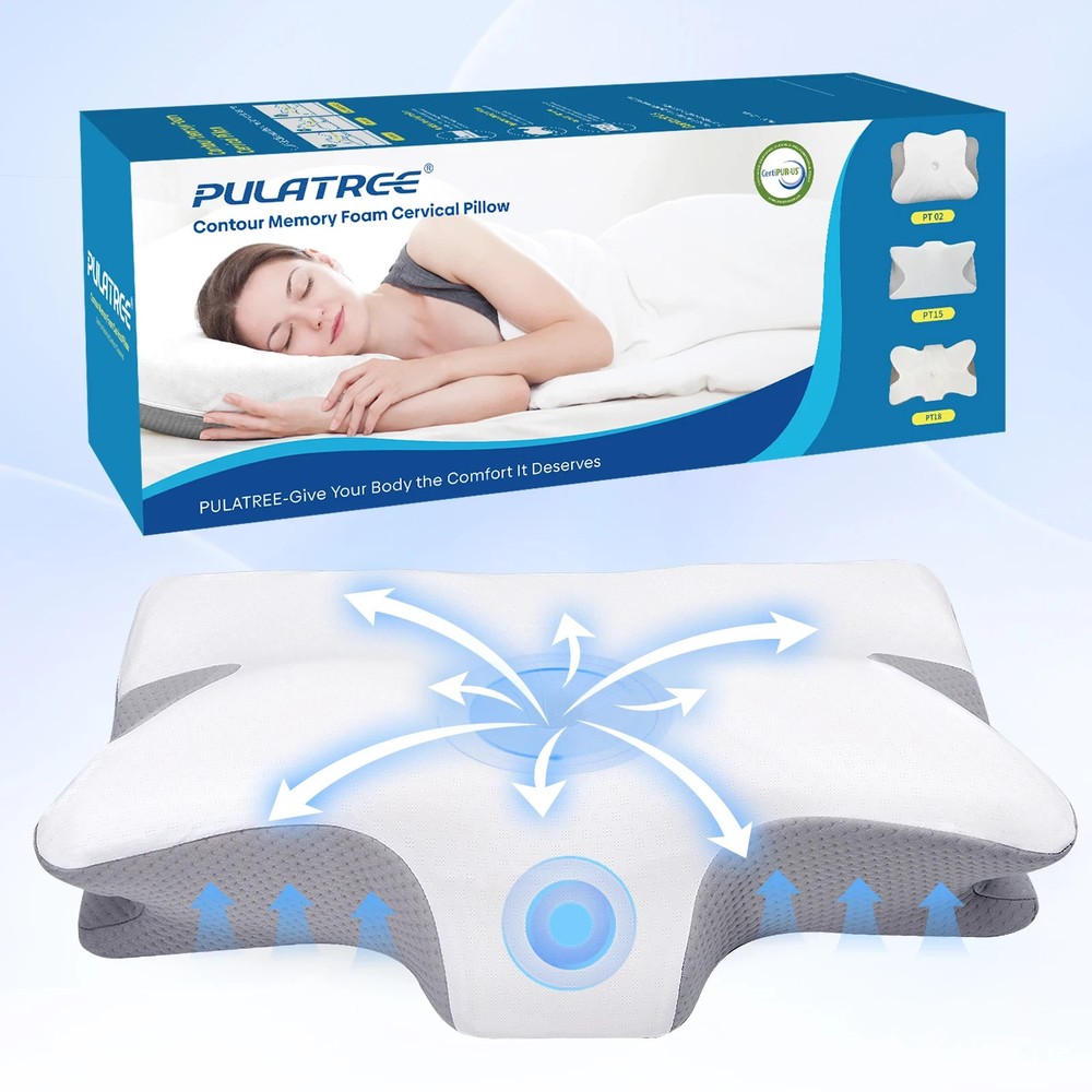 Pulatree Cervical Pillow for Neck & Shoulder Pain Relief Sleeping Ergonomic Memo