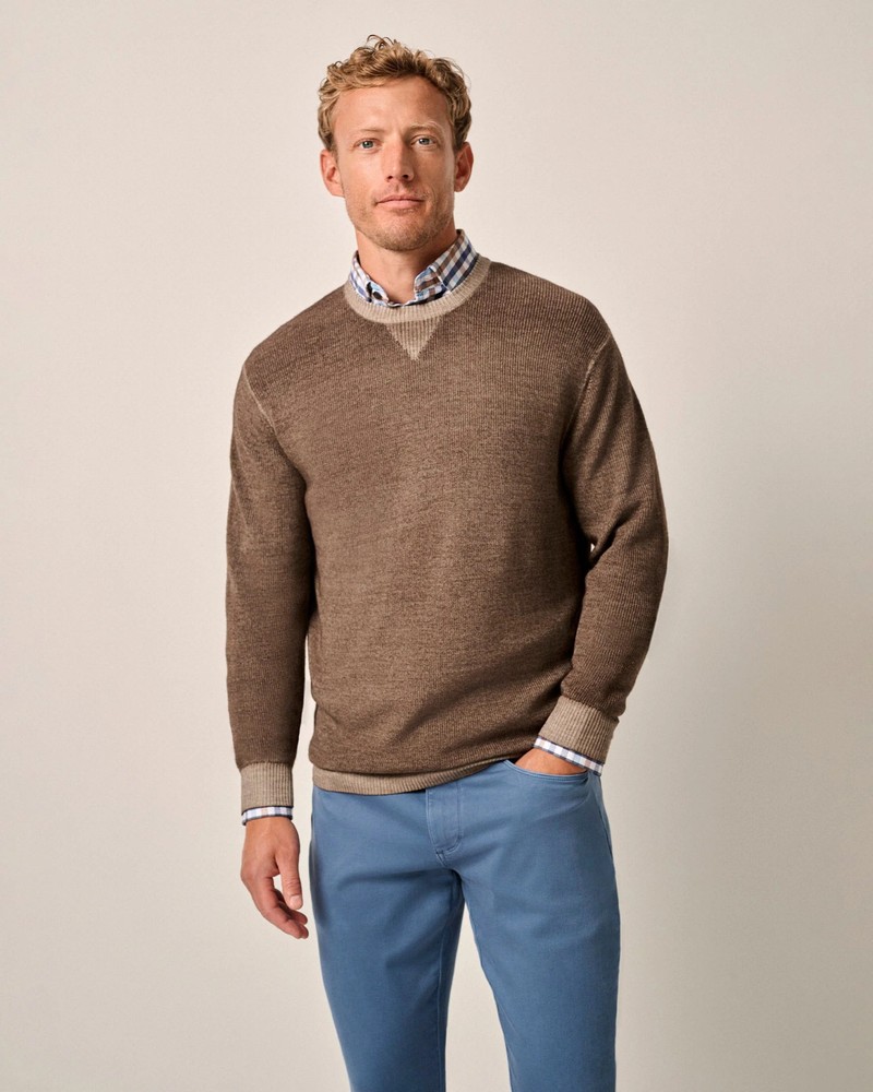 johnnie-O Burgess Garment-Dyed Crewneck Sweater Maple Size M