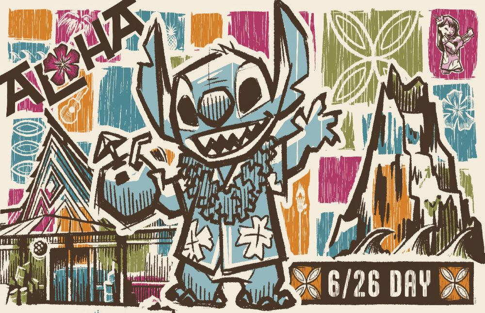 Aloha Stitch Tiki Themed Experiment 626 Day MATTE 13x19 Poster