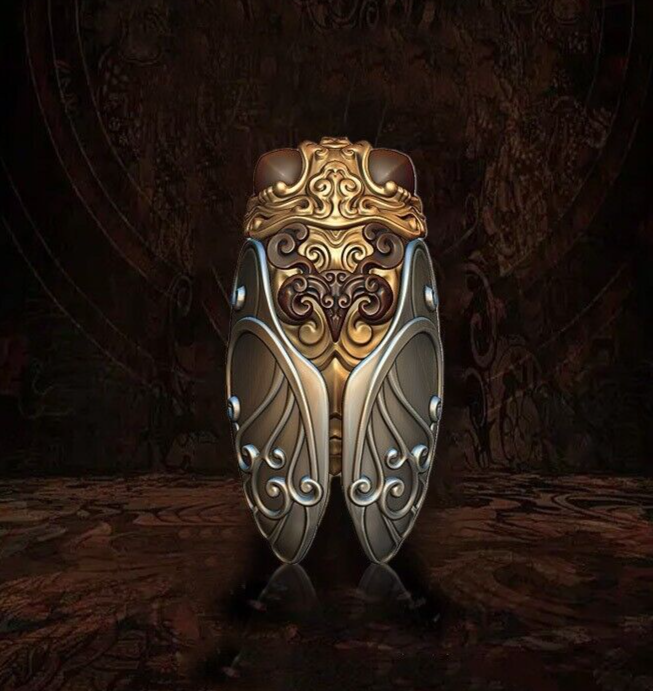 Men's 18K Gold Plated Amulet Cicada Necklace Pendant gift Jewelry