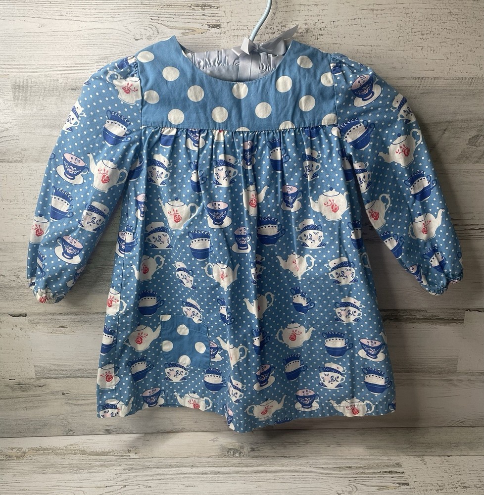 Baby Boden Tea Party Dress Blue Mixed Media Toddler Girl’s Size: 2-3