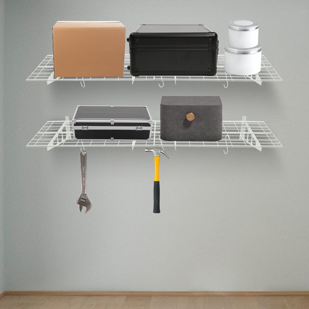 2PACKS 400LBS Garage Shelving with Hooks, Garage Storage Rack, Garage Wall Shelf