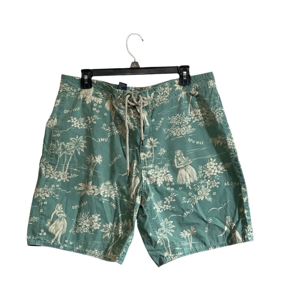 Vintage Polo Ralph Lauren 36 Swim Trunks Hawaiian Aloha Luau Hula Girl Green