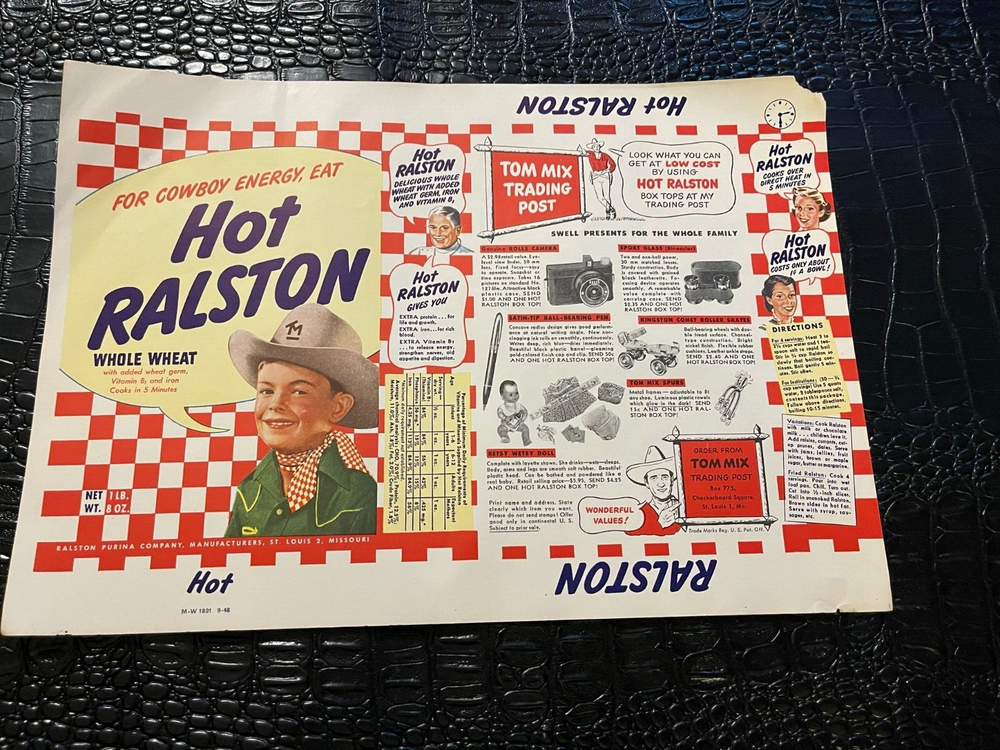 1948 HOT RALSON хлопья коробка принтеры доказательство TOM MIX - WESTERN