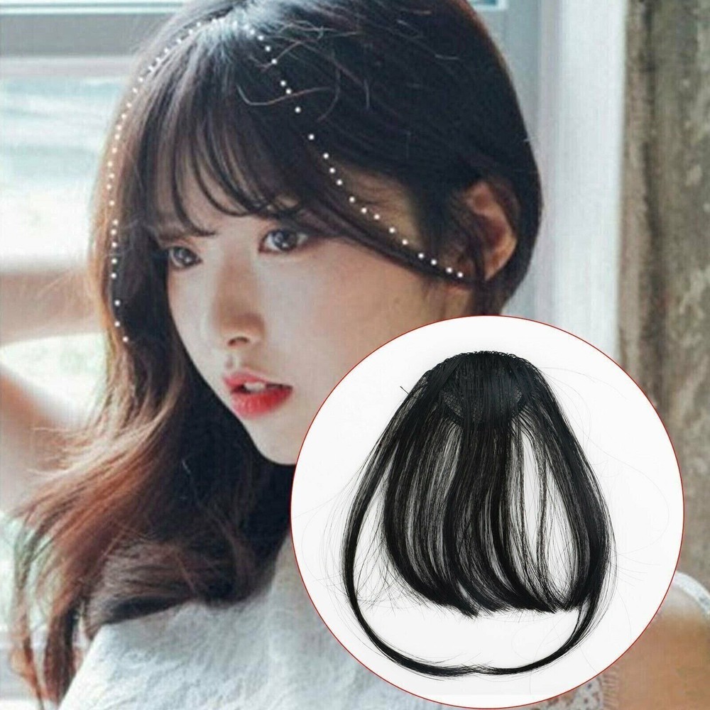 Thin Neat Air Bangs Remy Hair Extensions Clip in on Fringe Front Hairpiece US