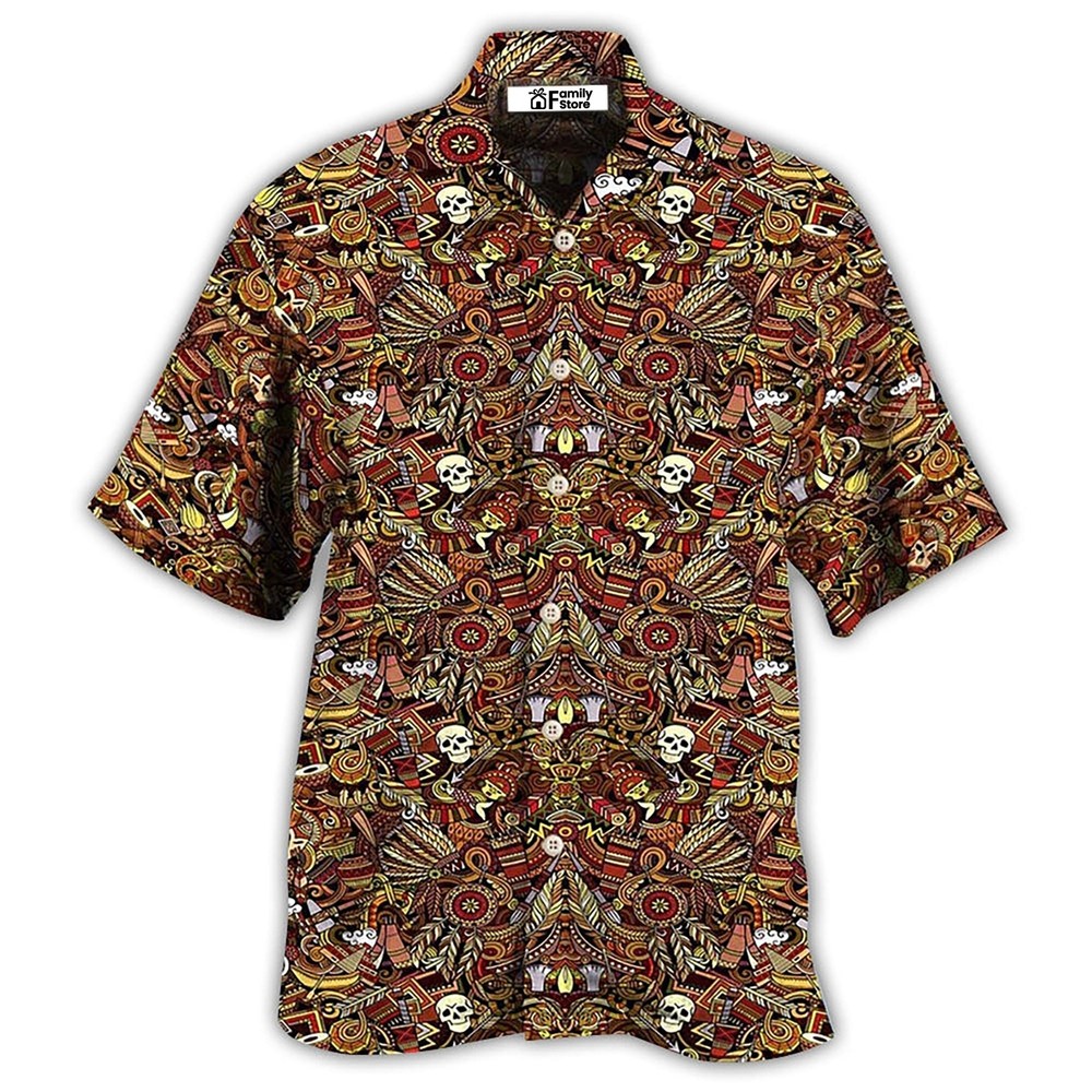 Native Skull Pattern Cool Hawaiian Shirt For Men US Size Summer Style NEW