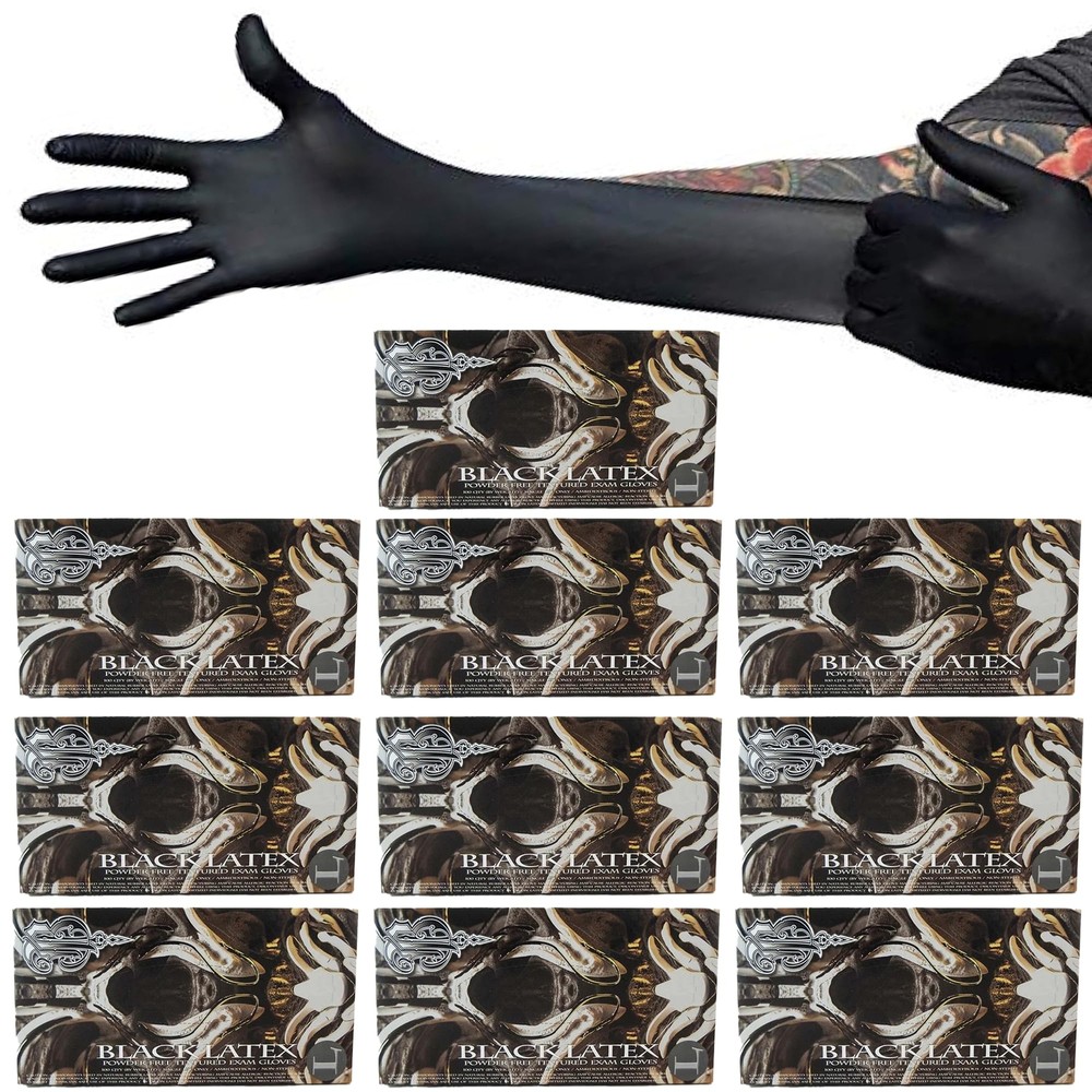 Blackwork Latex Exam Gloves -100ct Box- 6mil, Black, textured (10, Extra Large)