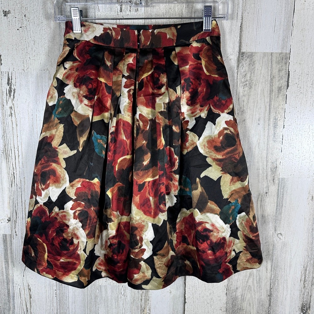 Boston Proper Silk-Feel A Line Skirt XS | Bold Floral Autumn Tones | MSRP $98