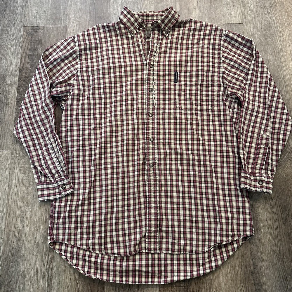 VINTAGE Abercrombie & Fitch The Big Shirt Men Medium Red Flannel Check Plaid ￼￼