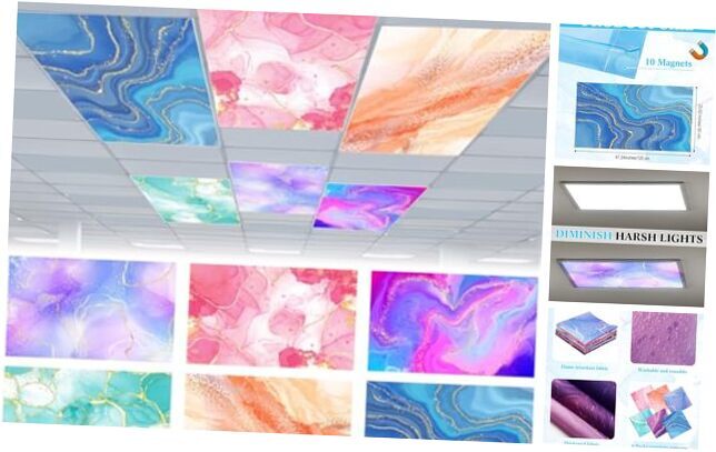 6 Pcs Fluorescent Light Covers for Ceiling Lights Classroom Magnetic Marble