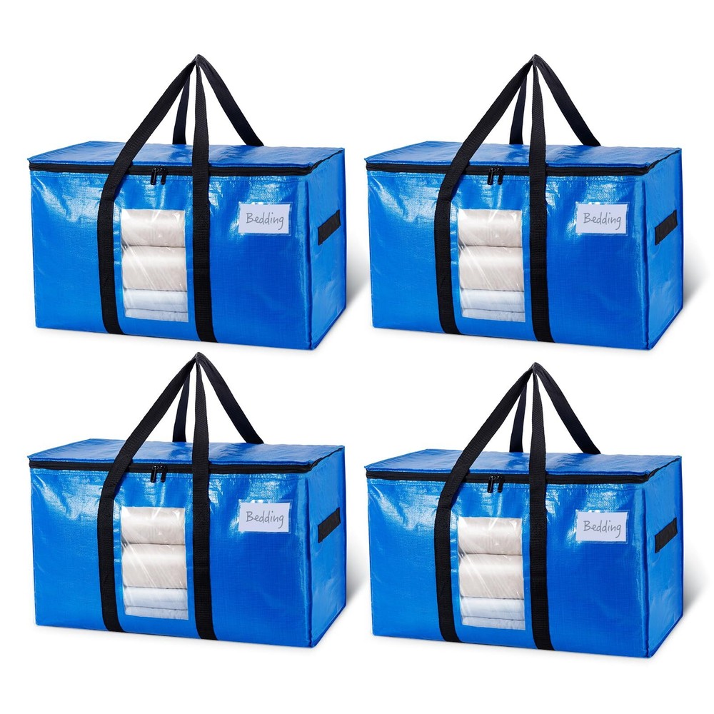 Extra Large 4-Pack Blue Heavy Duty Storage Totes With Window