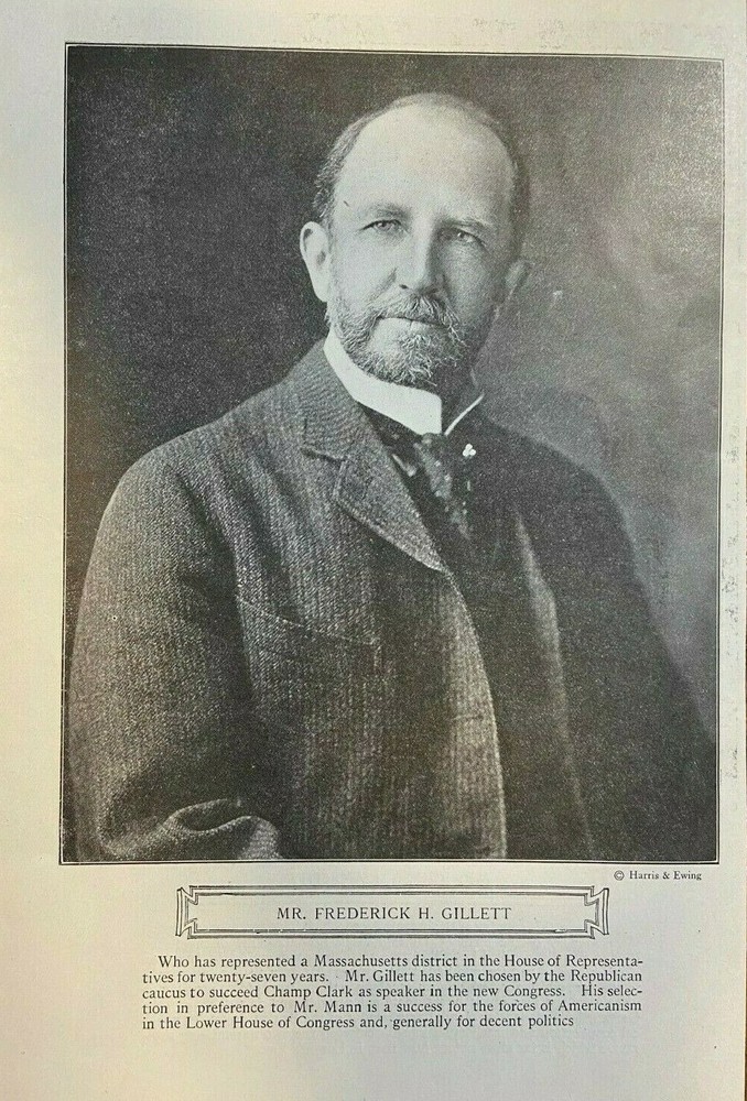 1919 Vintage Magazine Illustration Frederick Gillett Massachusetts Congressman