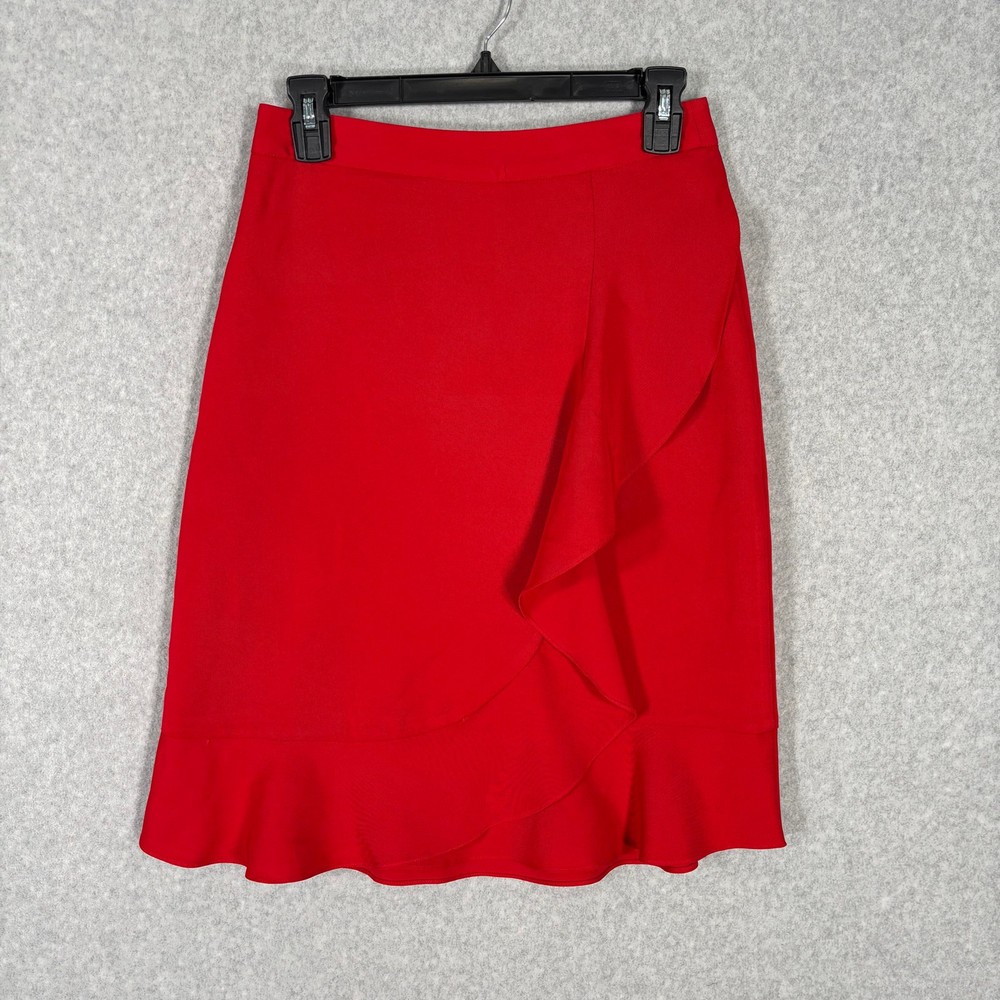 Arnaldo Red Mini Ruffle Wrap Skirt for Office or Secretary Style