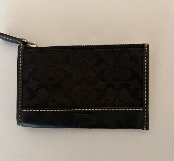 Coach Mini Card Holder Keychain Wallet in Black Signature Pattern for Women  