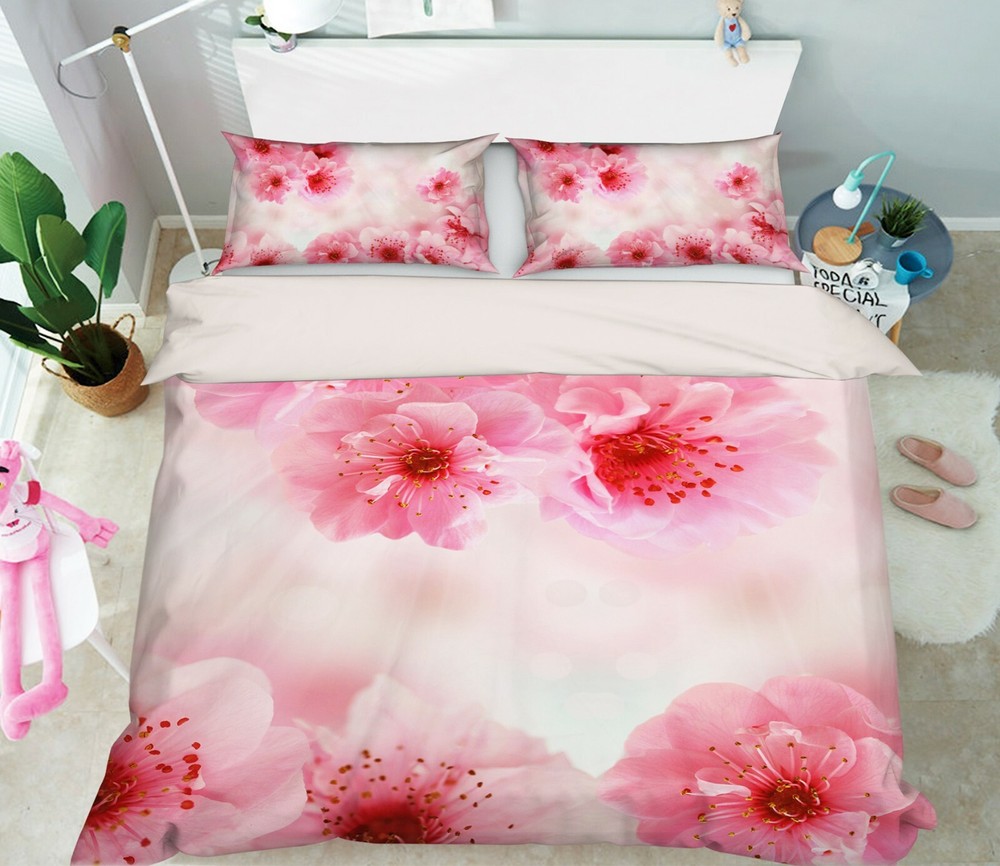 3D Peach Blossom ZHUA423 Bed Pillowcases Quilt Duvet Cover Set Queen King Amy